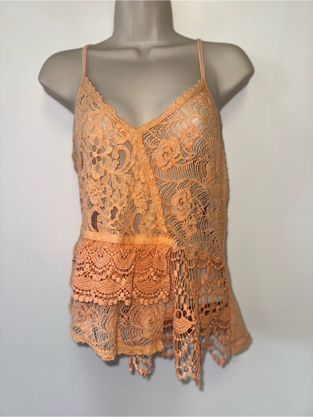 BKE (Small) Orange Lace//Ruffle Tank Top